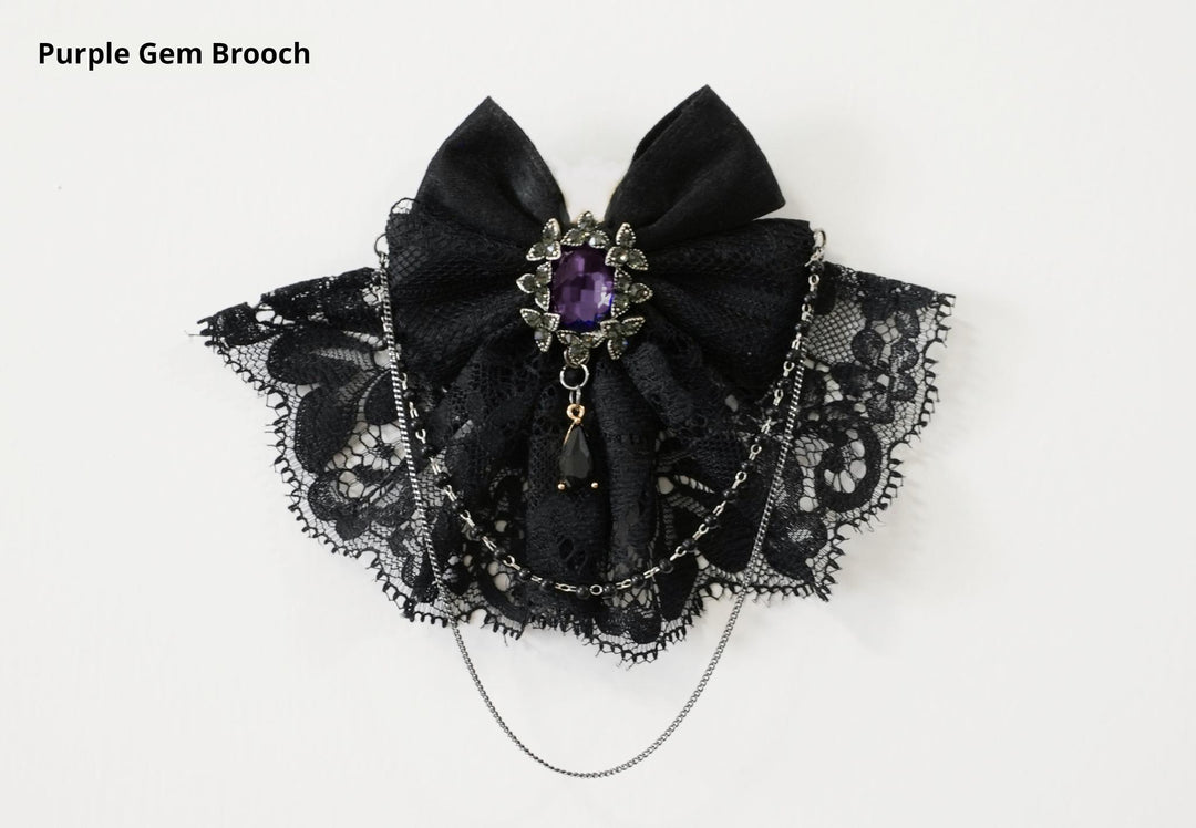 (BFM)Lilizi~Crumbled Gift~Gothic Lolita Shirt Short Sleeve Blouse Neckerchief Brooch XS Purple gemstone brooch 