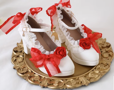 Xiaogui~Emotion Limited~Elegant Lolita Lace Bow Sandal 35 red and white 