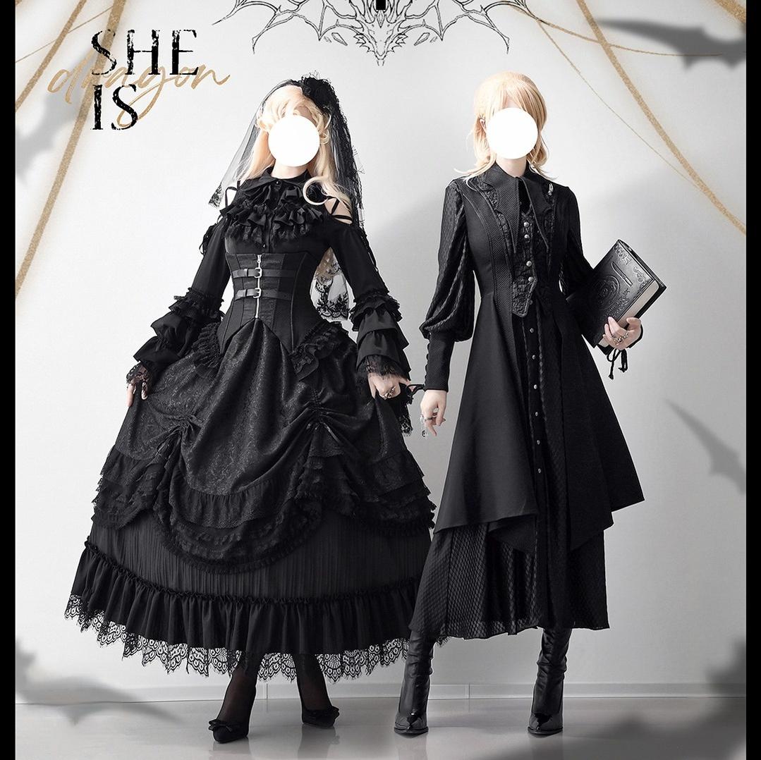 MILU ORIG~He/She is the Dragon~Ouji Lolita Shirt and Gothic Lolita Skirt Suit