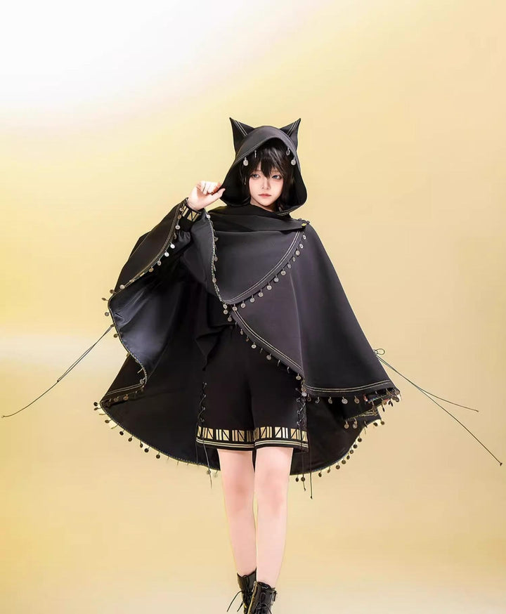 Princess Chronicles~Black Cat~Black Ouji Lolita Cape with Cool Cat Ear Hood