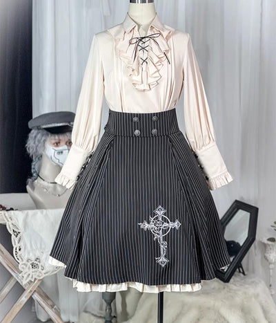 CastleToo~King's College~Ouji Lolita Skirt Set Prince Tie Shirt Set S Skirt 