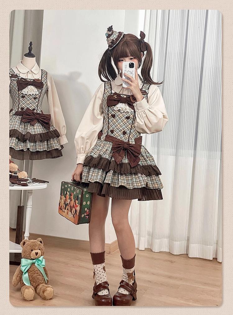Tan Tuan - Chocolate Mint Day - Kawaii Lolita Jumper Dress, Tiered Ruffles, Sweater Cape 43470:777323
