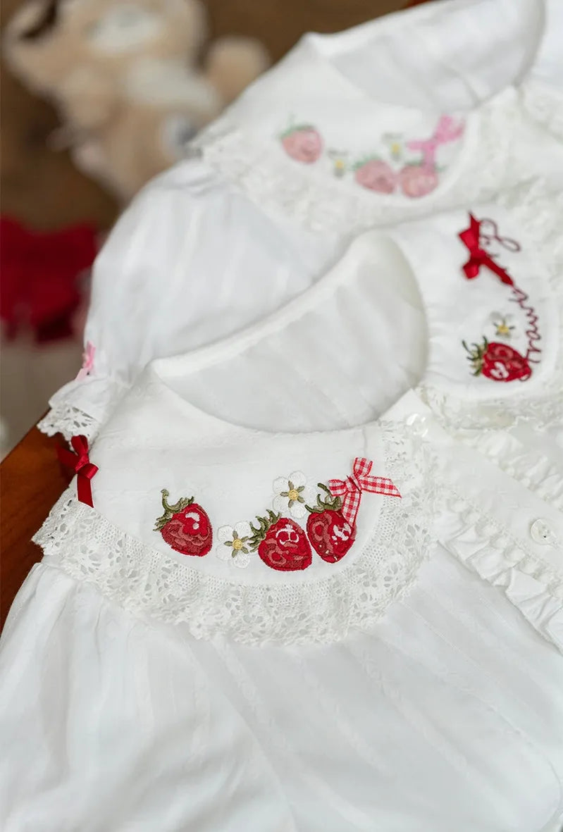 Sweet Lolita Jacquard Blouse, Strawberry Embroidery Collar (L M S XL) 45673:858102