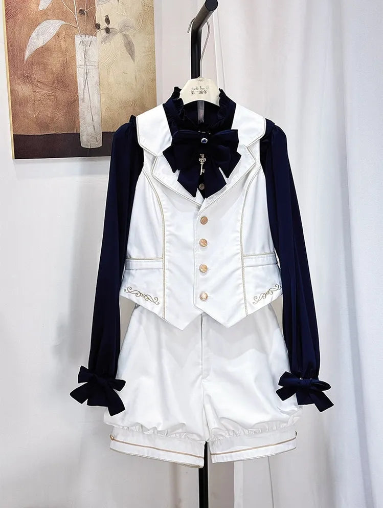 Fallen Holy Star - Ouji Lolita Ruffled Chiffon Blouse & Cape Set, Elastic Shorts (L M S XL) 45816:863725