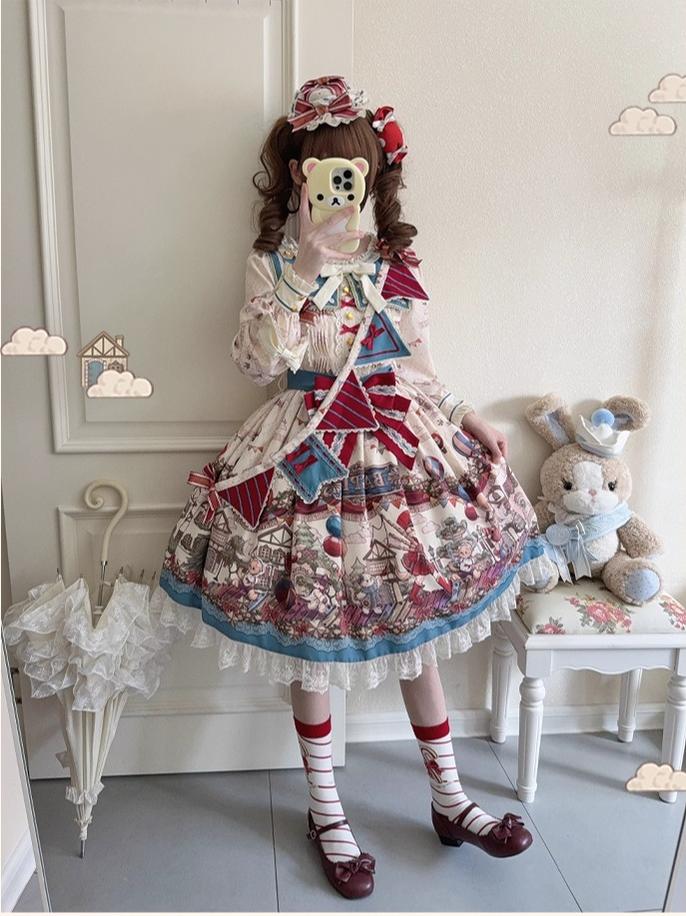 Urtto - Flower Street Parade - Kawaii Lolita JSK Dress, Circus Print