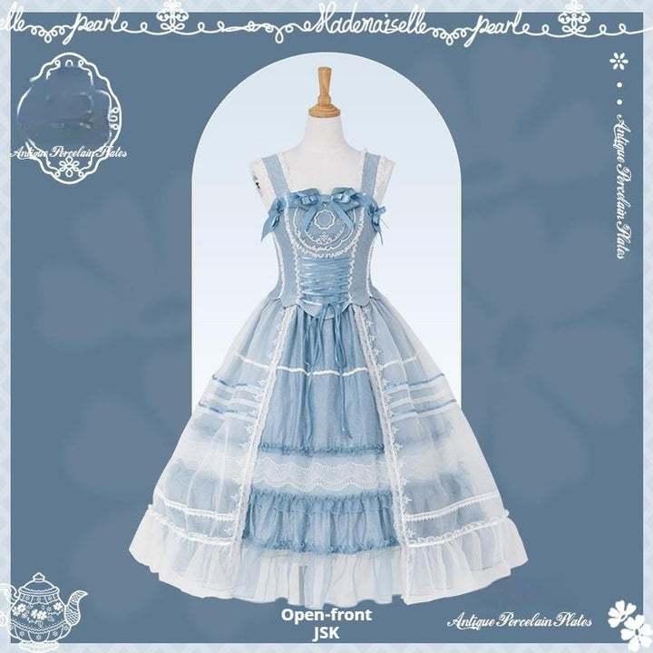 Mademoiselle Pearl~Antique Porcelain~Vintage Lolita Dress Elegant OP JSK XS Open-front JSK 