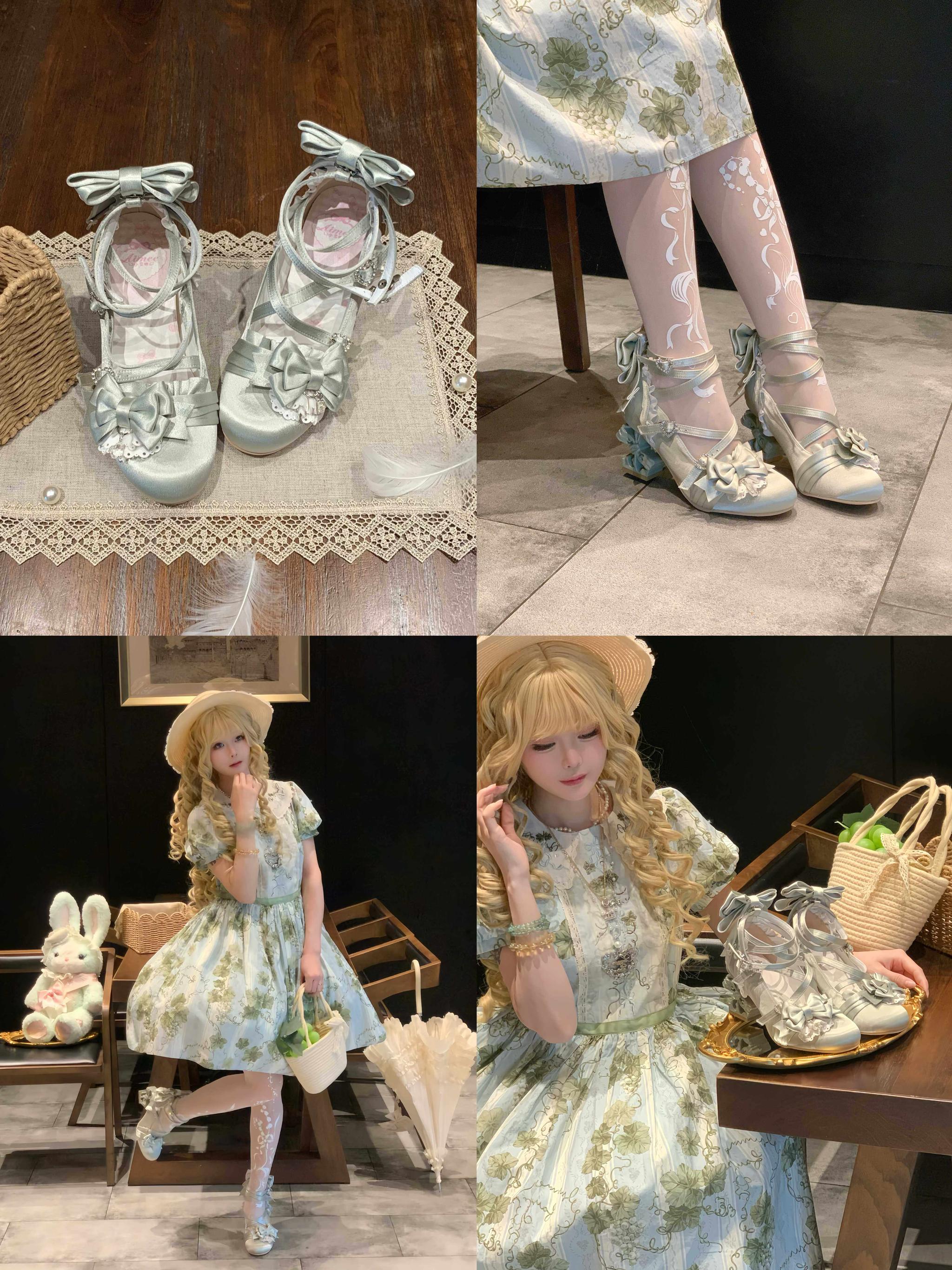 Thousand Knots - Classic Lolita Satin Heels Shoes, Bow-shaped Heel 45207:840823