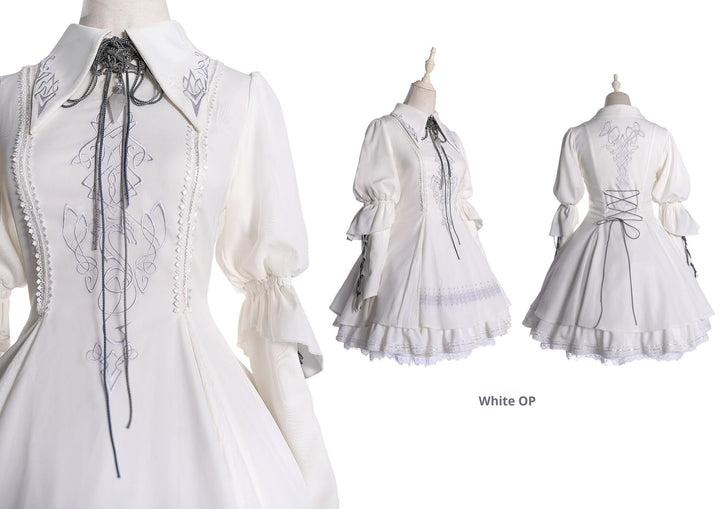 Wuyuzhe~Dragoon Knight 1.0 Version~Western Fantansy Style Suit Embroidery Dress Set Double-Sided Vest Free size White embroidered OP only 