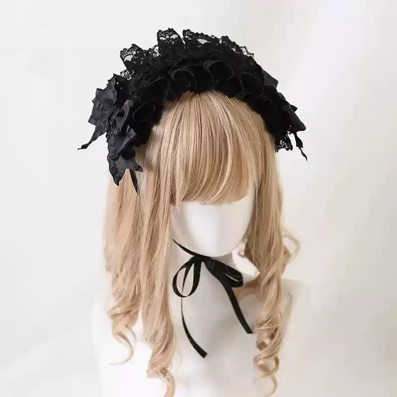 Xiaogui - Elegant Lolita Ivory Lace Hair Band Black hairband (with concealed clip)