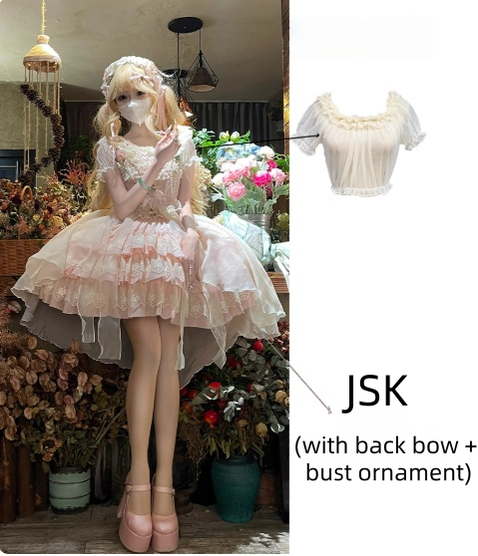 ZhiJinYuan - Tears of the Rose - Sweet Lolita JSK Mini Lolita Ballet Short Dress Pink JSK + Inner wear S