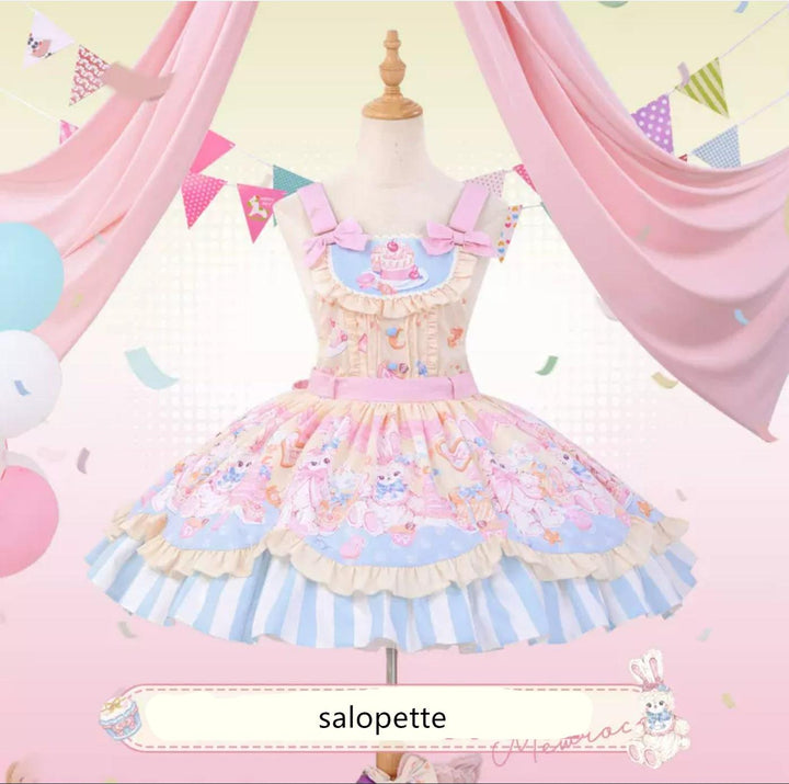 Mewroco~Party Bunny~Sweet Lolita Salopette Cute Daily Lolita Dress S Salopette 