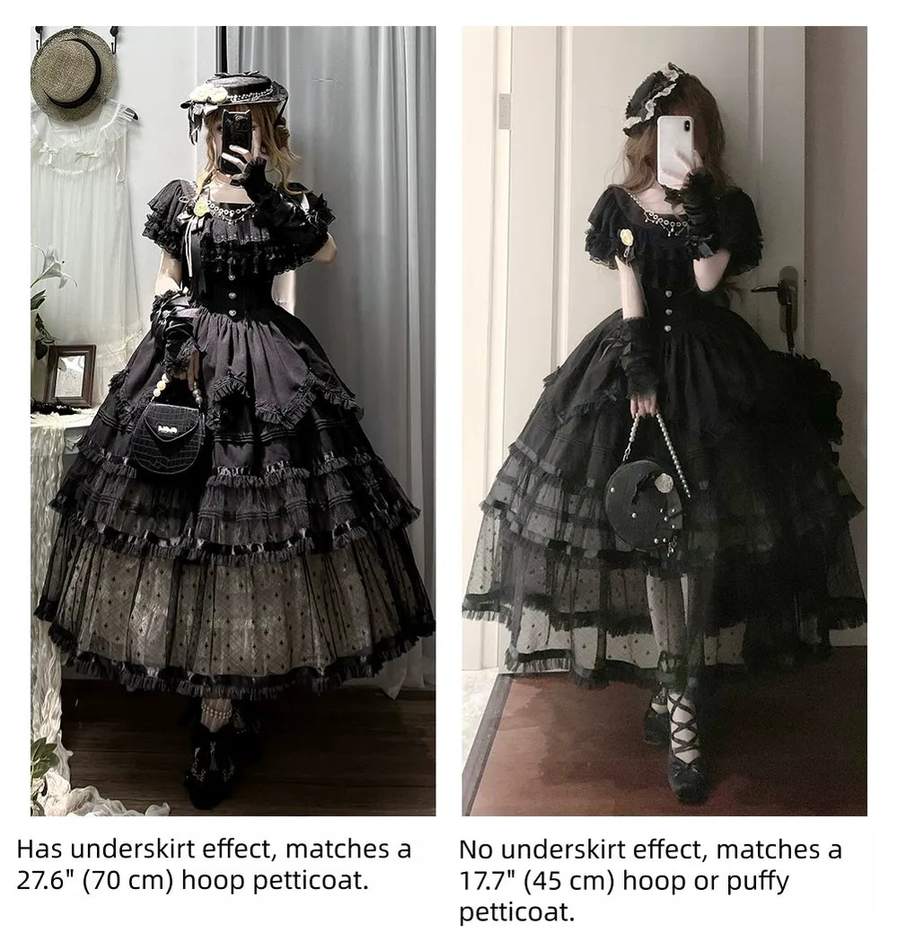 Classic Lolita OP Dress, Tulle Skirt with Cross Accent