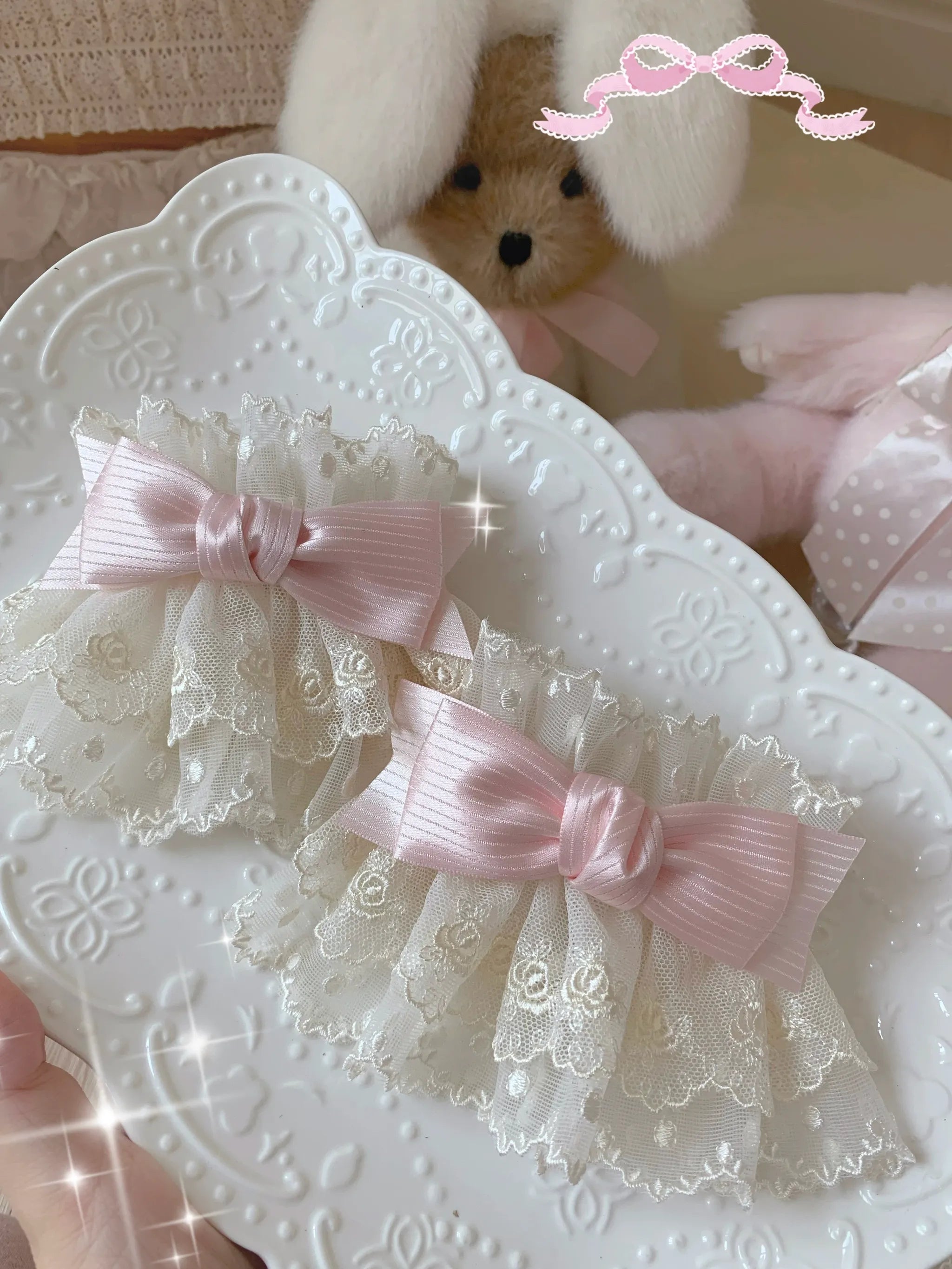 Sweet Lolita Lace Bow Cuffs, Elastic Design 45859:865633