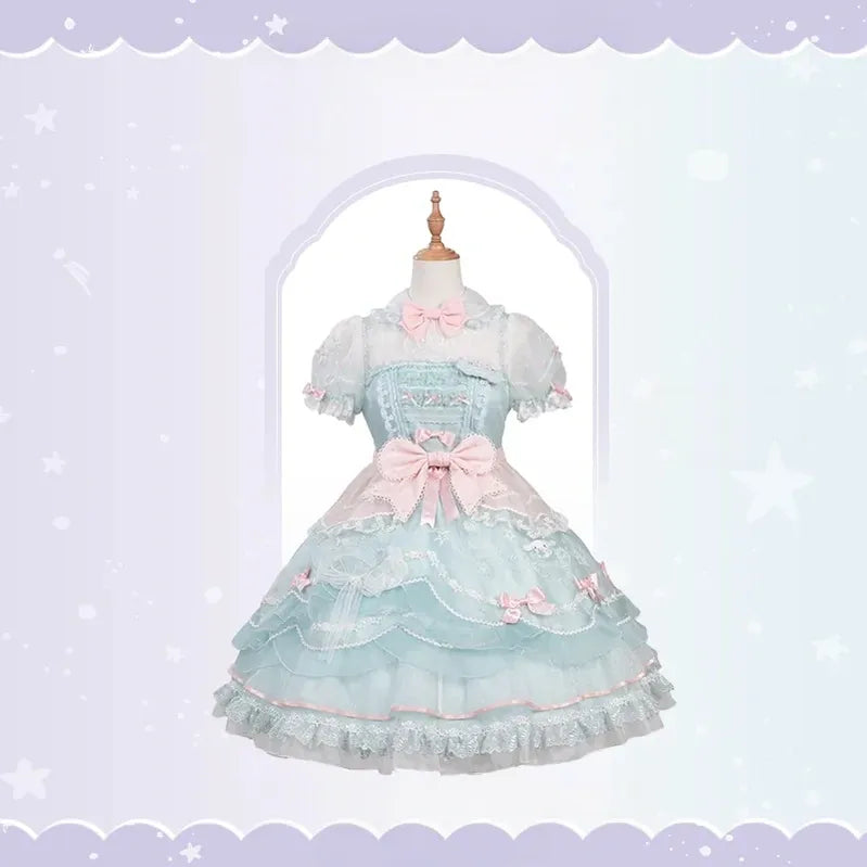 Cinnamoroll Ocean Fantasy - IP Collab Sweet Lolita Tiered JSK & OP Dress, Cinnamoroll Print (L M S XL XS) 45995:871843