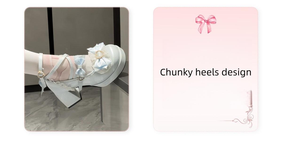 Romance of Hearts - Sweet Lolita Chunky Heeled Shoes, Pearl Heart Accents 45692:859361