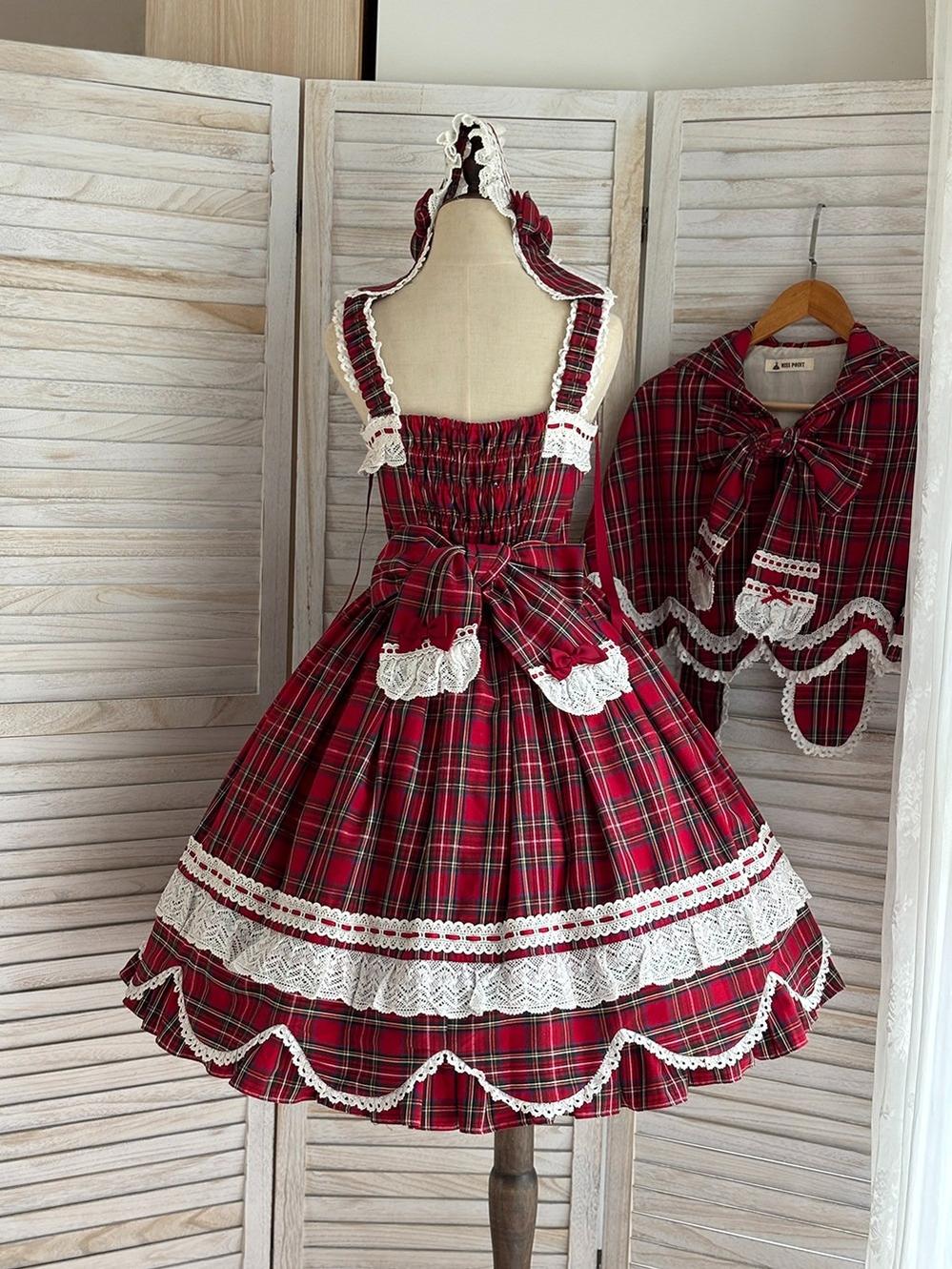 Old School Lolita Plaid JSK Dress, Side Pockets
