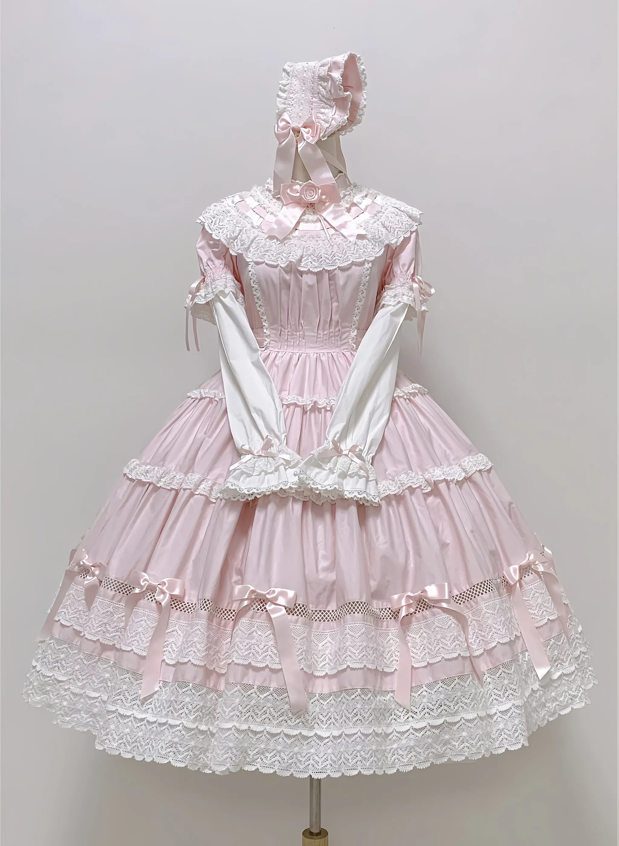 Edelburg Rose - Old School Lolita Cotton OP Dress Set, Detachable Sleeves 45685:859168