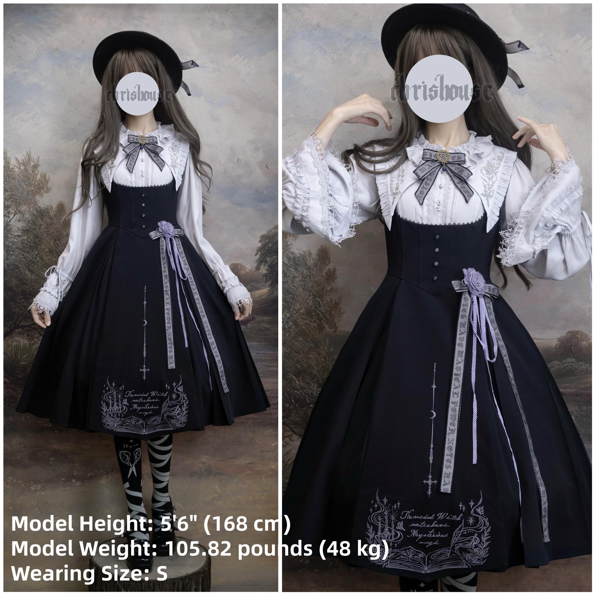 Chris House Lolita - Witch Notes - Gothic Loliat Embroidered Dress Suit, Cross and Rose Print 44096:795056