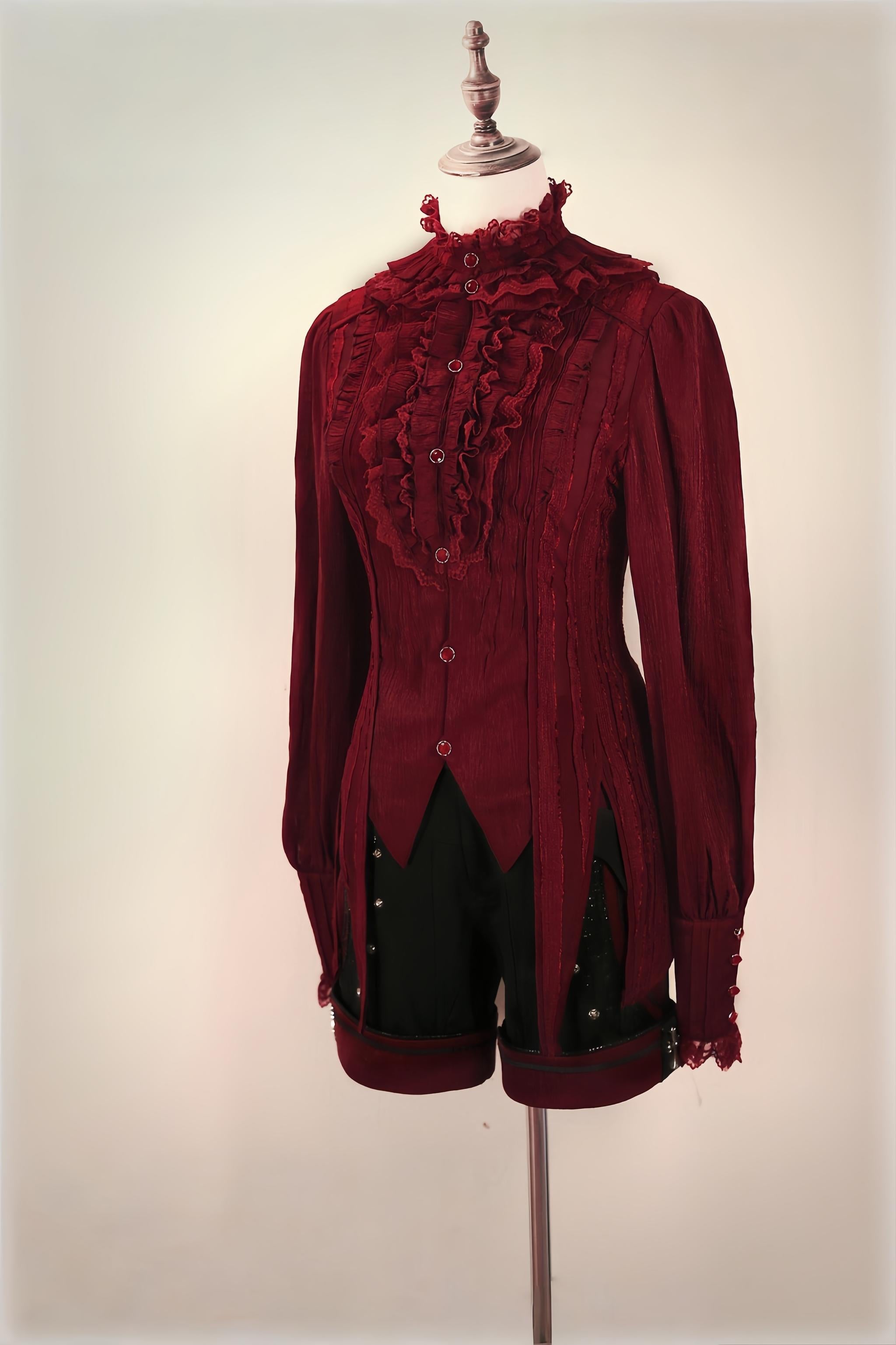Little Devil - Ouji Lolita Long Sleeve Shirt, Ruffled Lace (2XL L M S XL XS) 44653:817407