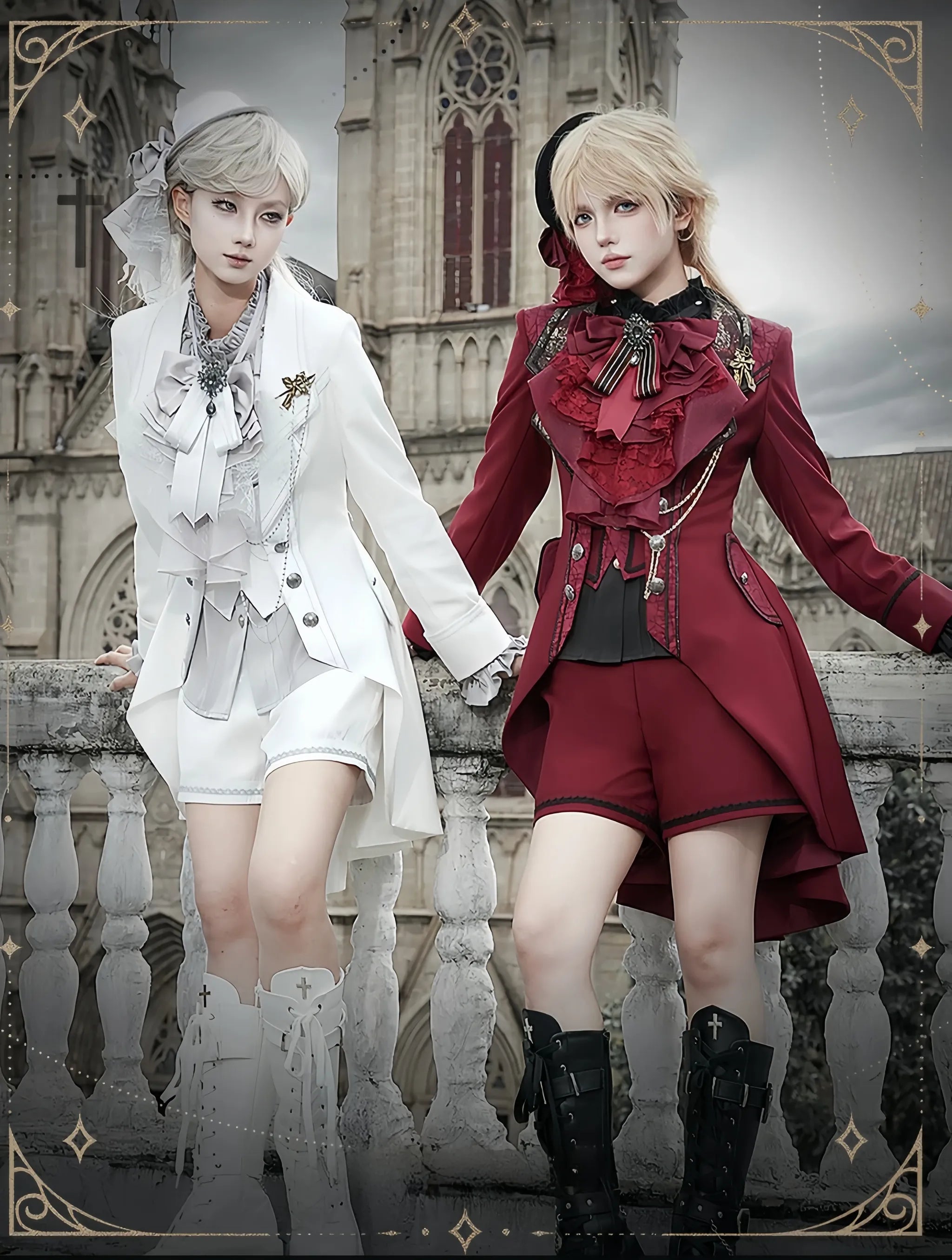 Chapter Seven - Jacquard Faux Two-piece Coat Set, Ruffled Collar Shirt