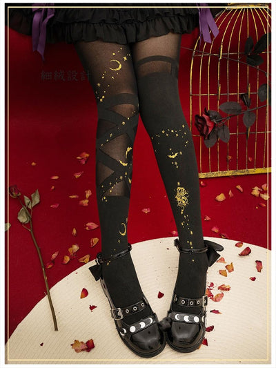 Yidhra~Dream Witch~Gothic Lolita Halloween Tights Pantyhose free size devil's candy-black 