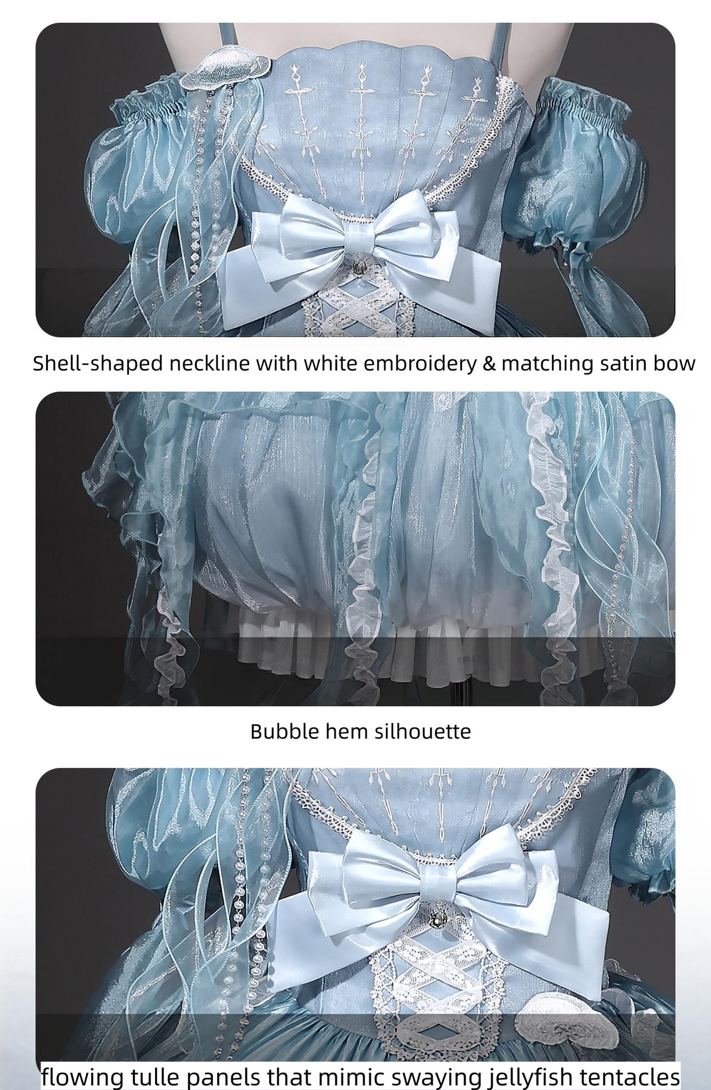 Dreaming Jellyfish - Sweet Lolita JSK Dress, Shell-shaped Neckline and Bubble Hem 45834:864447