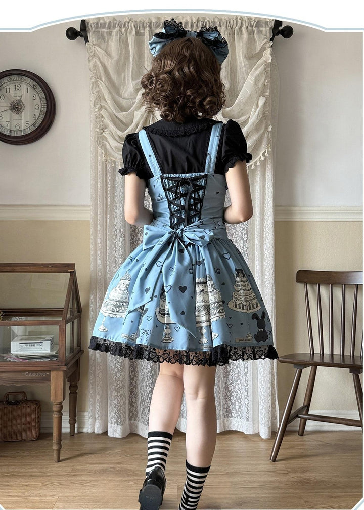 Sweet Dream Sheep - Cake Bunny - Blue Sweet Lolita Dress, Bunny&Cake Print