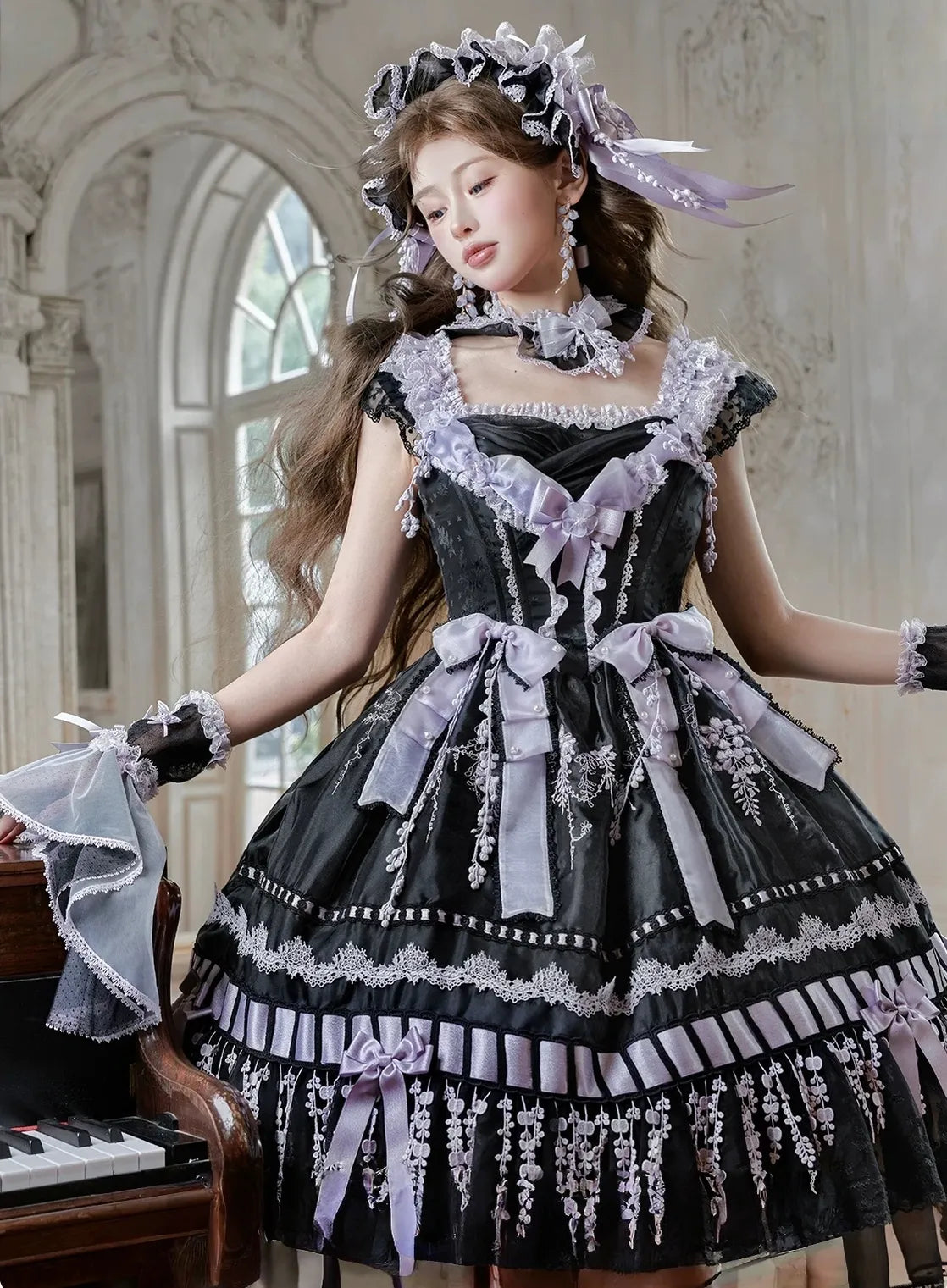 Wisteria Courtyard - Dreamy Purple Classic Lolita Dress, Wisteria Embroidery