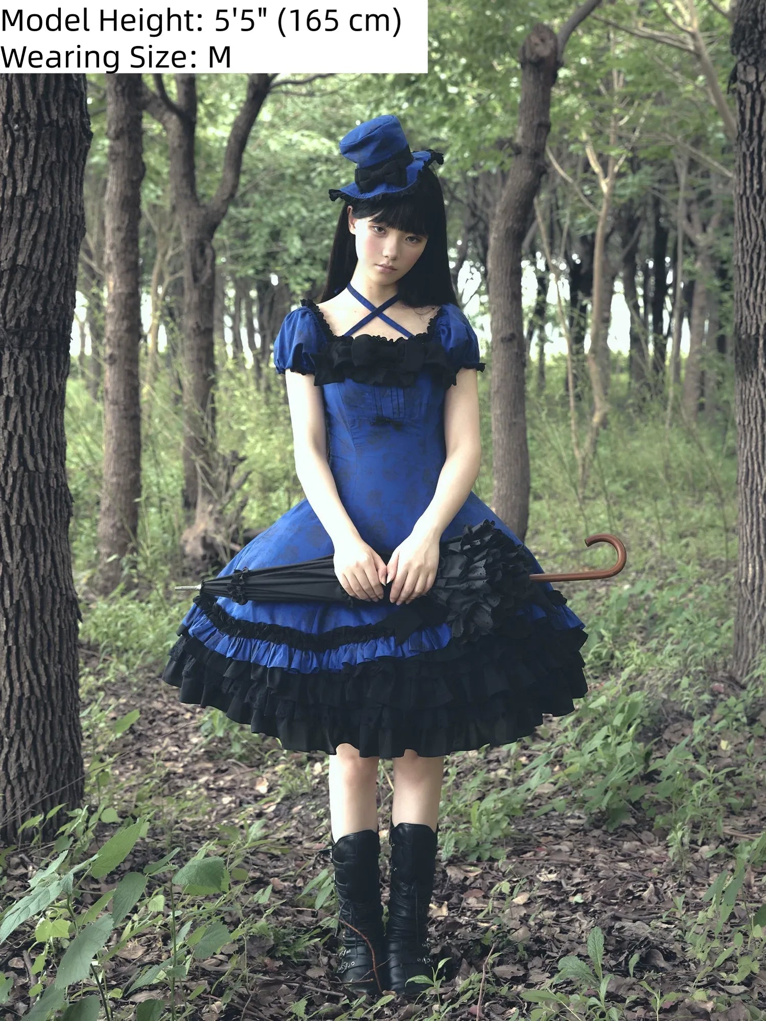 Bliss Bouquet - Cotton Old School Lolita Dress, Rose Print and Layered Hem 45656:857186