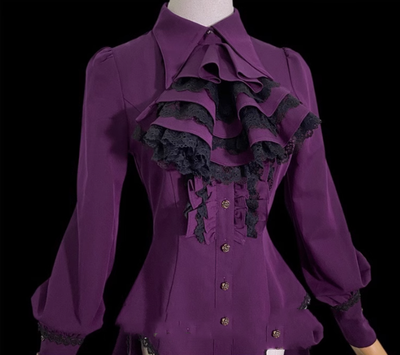 Little Dipper~Gothic Lolita Long Sleeve Shirt Long Blouse S Deep purple (pre-order) bow tie not included 