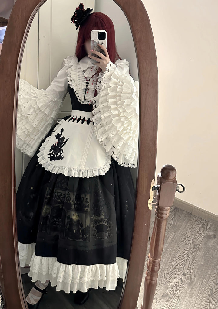 Dark Circle Clinic~Barbara Manor Night~Gothic Lolita JSK Pleated Floral Print Lolita Dress   