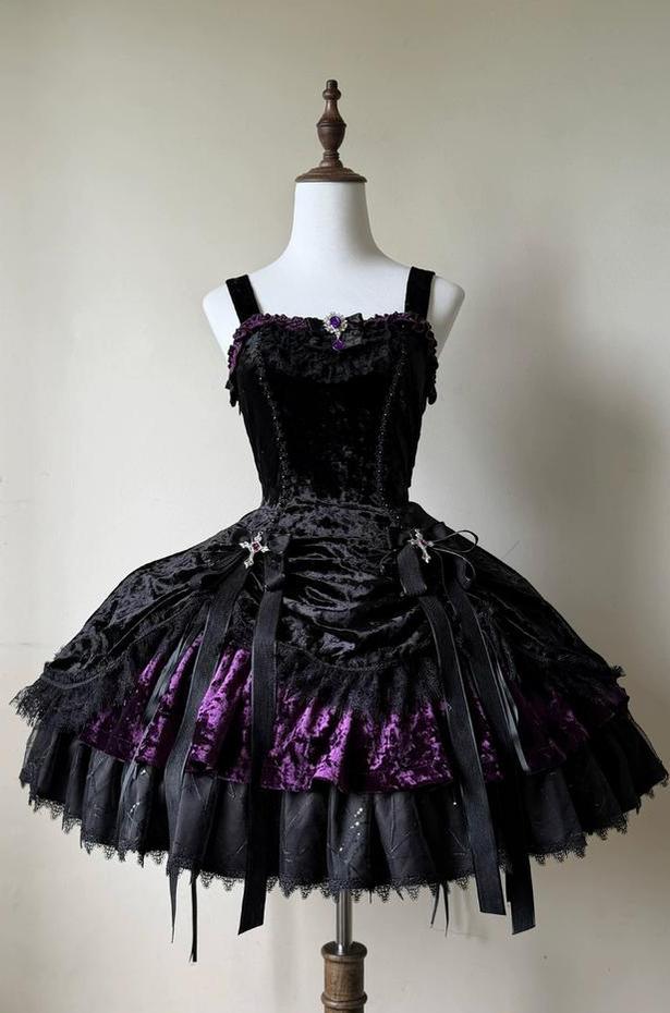 Dark Raven Poem - Gothic Lolita JSK & Bolero Dress Set, Diamond Velvet (Purple / L M S XL) 45967:869849