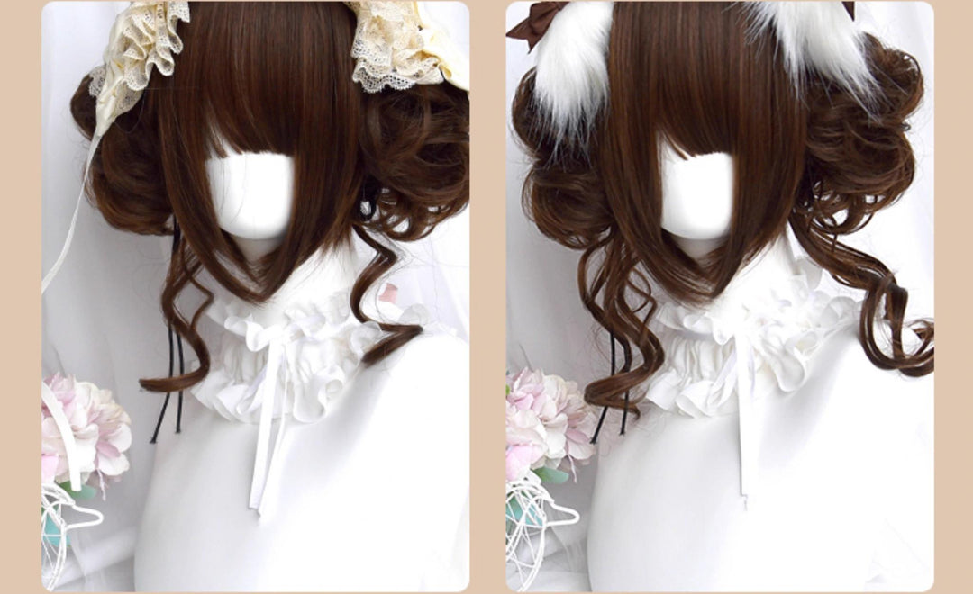 Sinwavy~Kawaii Lolita Brown Wig Cute Bun Ponytail Doll-like Wig   