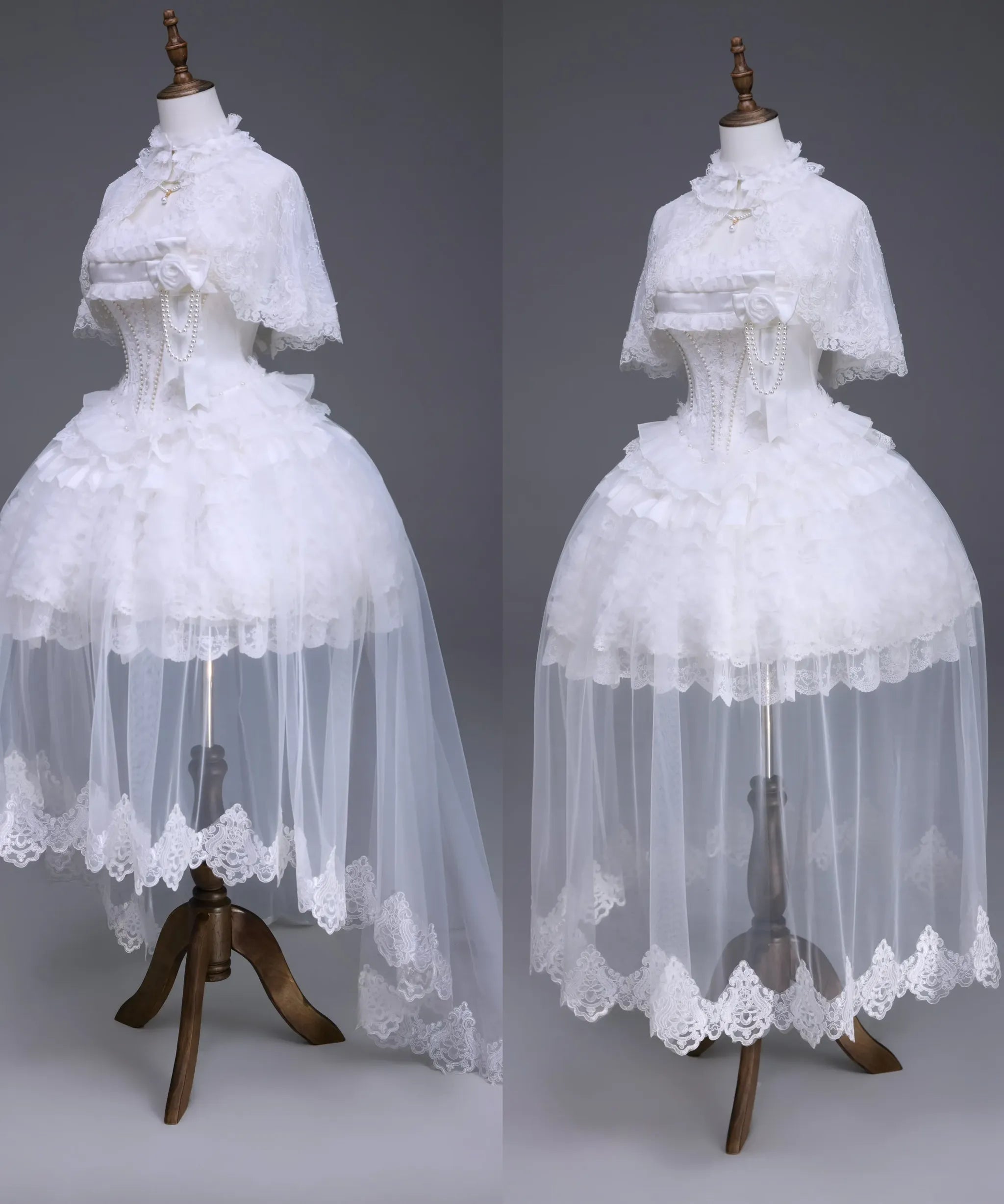 Nameless Snow - Classic Lolita Corset JSK Dress, Detachable Cape (L M S XL XS) 45683:859022