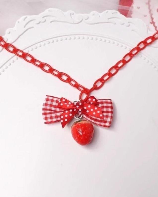 MaoJiang Handmade - Handmade Sweet Lolita Necklace, Strawberry Pendant 43175:797990