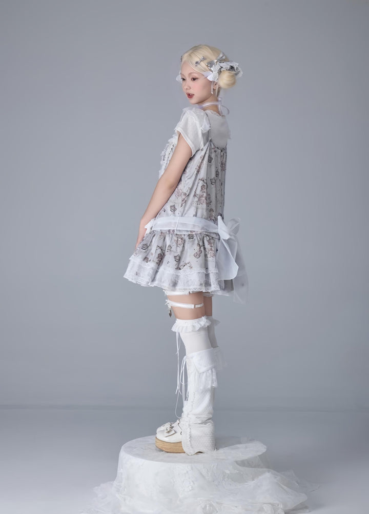 Bacio Bouquet~Hyaline Angel~Daily Lolita Low Waist Dress with Angle Print&Lace Detail