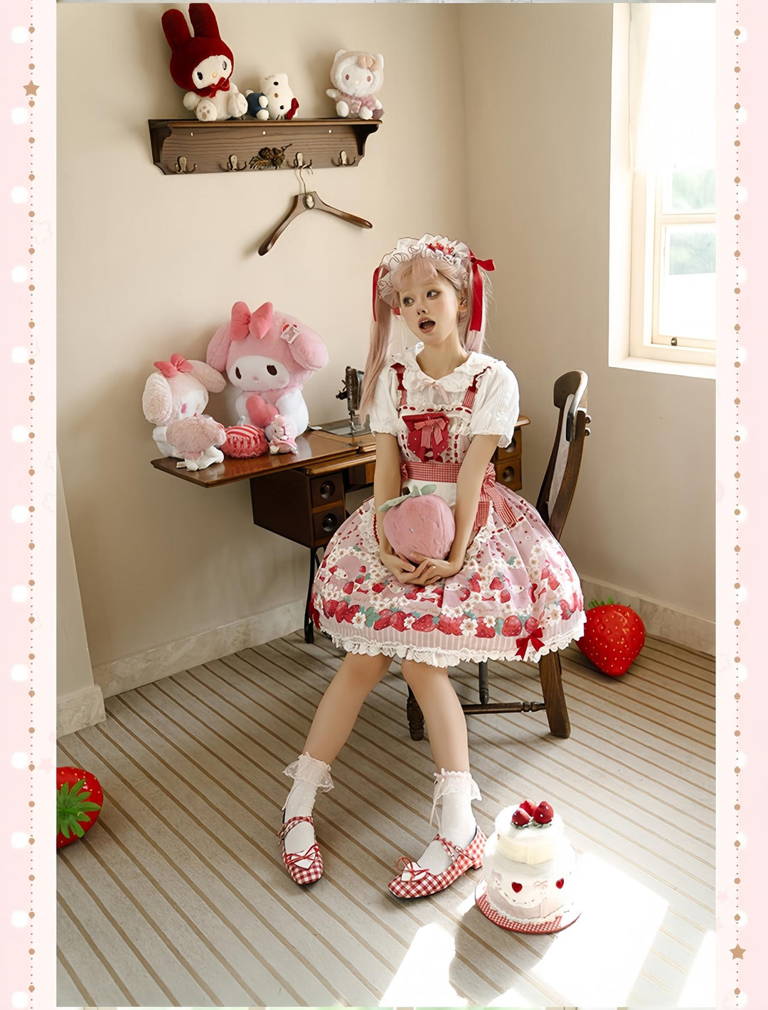 Confession Balloon~Strawberry Beloved~Sweet Lolita JSK Strawberry Print Lolita Dress 40950:694356