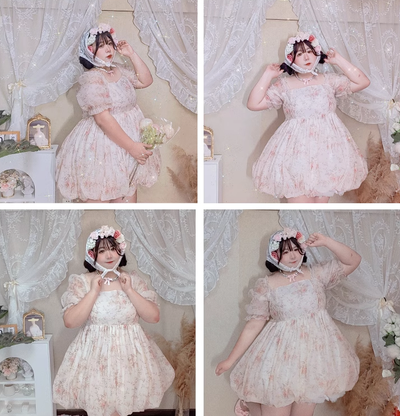 Rouroudream~Selkie~Plus Size Sweet Lolita OP Trailing Floral Princess Gown Dress   