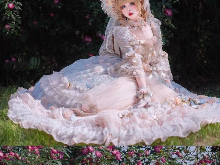 Cat Fairy~Rose Banquet~Wedding Lolita OP Dress Chiffon Princess Tea Party Dress   