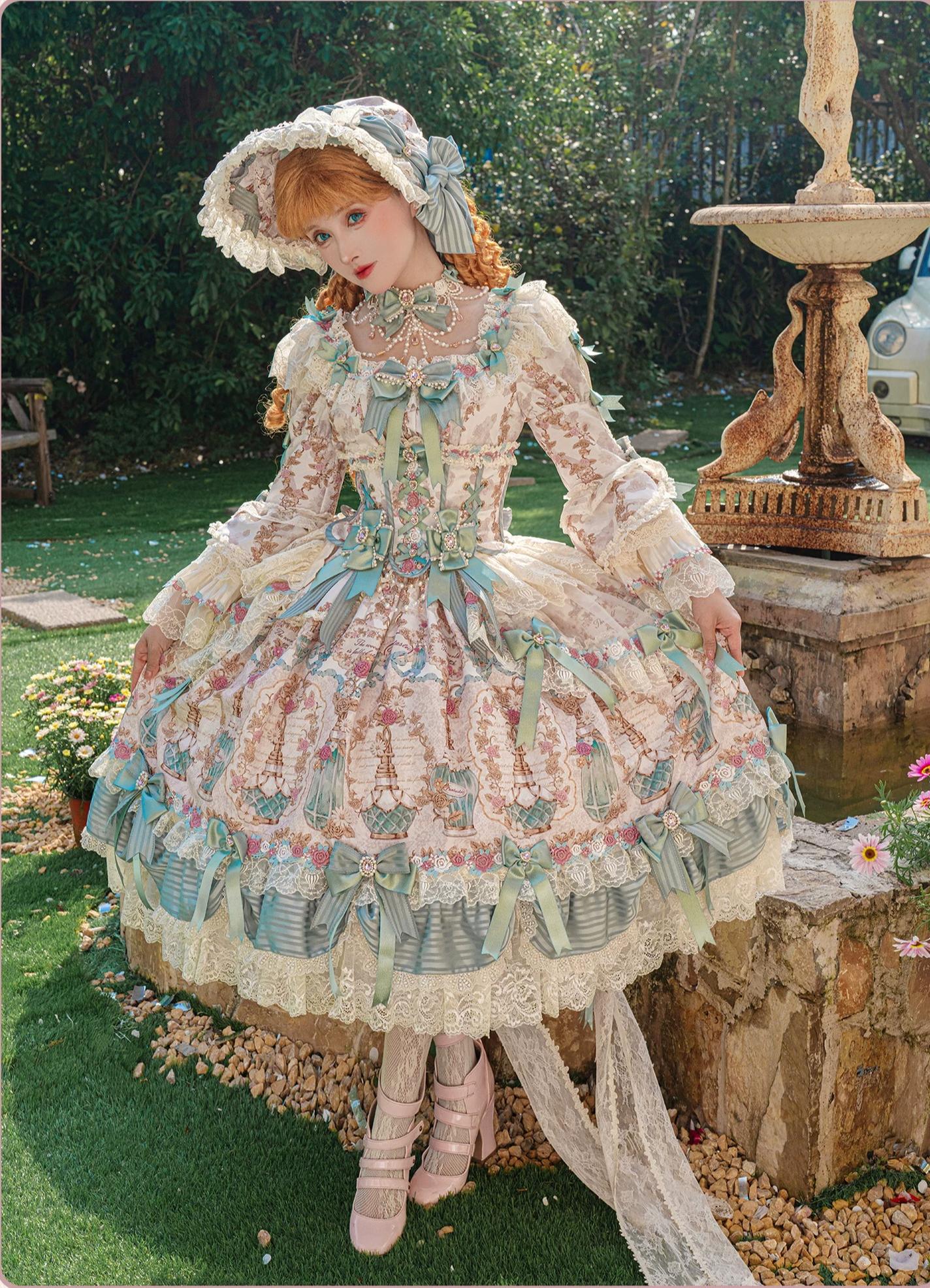 lolitaさま☆ 新品 36 ポルセリ A.P.C. BALLERINES Gorgeous Classic Lolita Dress Set, Floral and Bottle Print