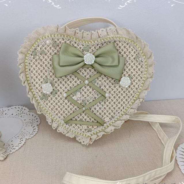 Cocoa Jam~Sweet Lolita Handbag Handmade Woven Heart Shape Crossbody Bag Customized color  