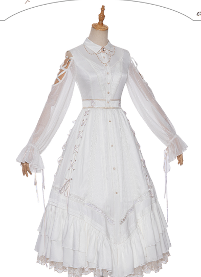 ChunLv Lolita~Dawn Sacrifice~White Elegant Lolita Chiffon OP   