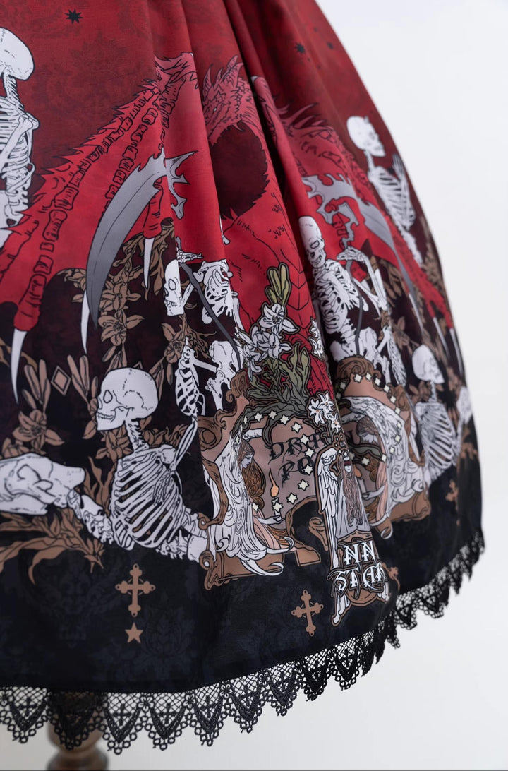 Nn Star - Dragon Bone Lily - Bone Printed Bust-Supporting Gothic Lolita JSK