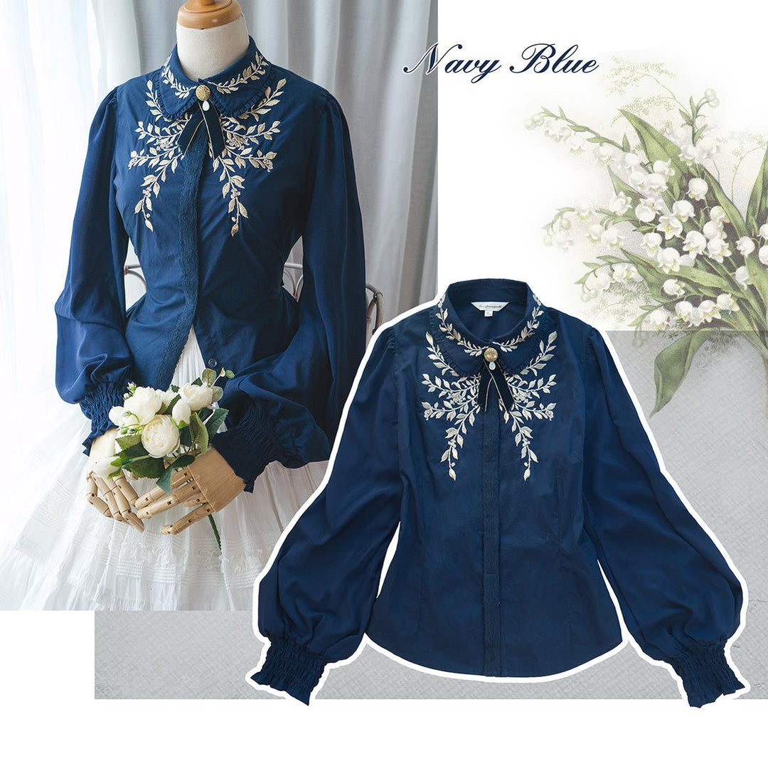 Surface Spell~Ship to Wonderland~Classic Lolita Shirt With Vine Embroidery/Brooch