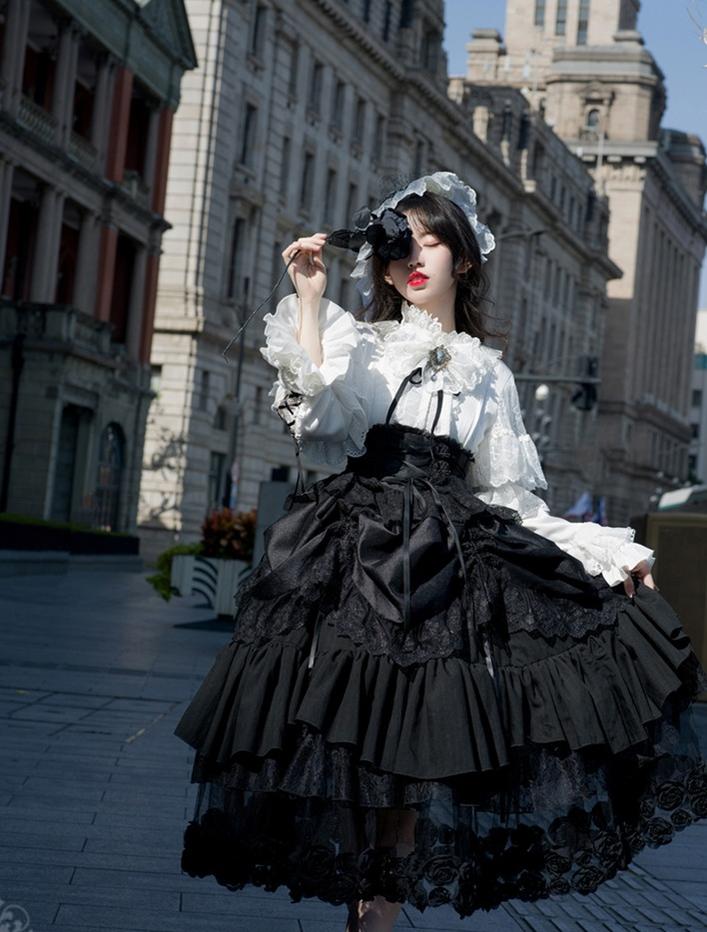 (BFM)Bramble Rose~Rose Deacon~Elegant Lolita Dress Black and White OP