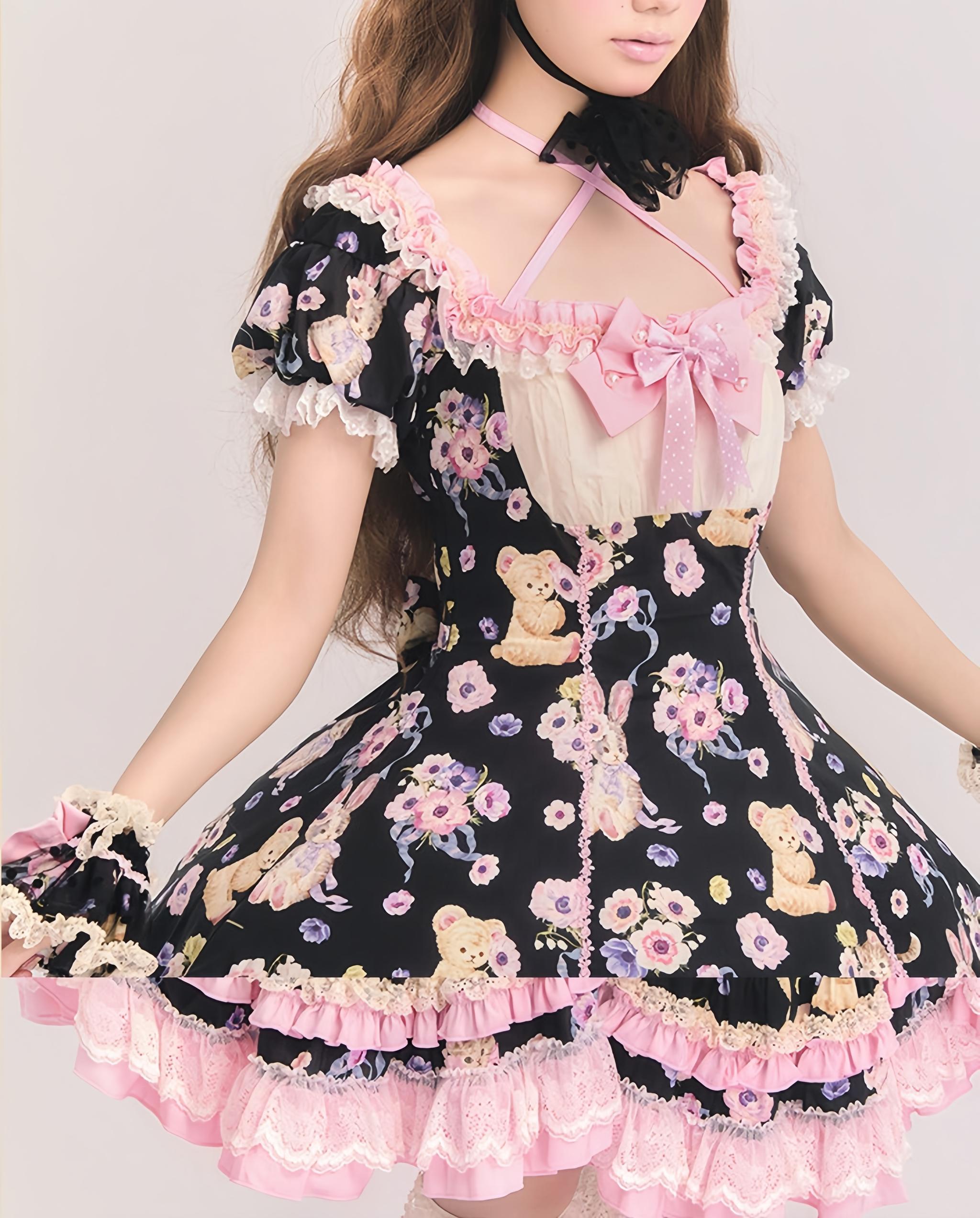 Cotton Old School Lolita Panel Cut OP Dress, Halter Neckline
