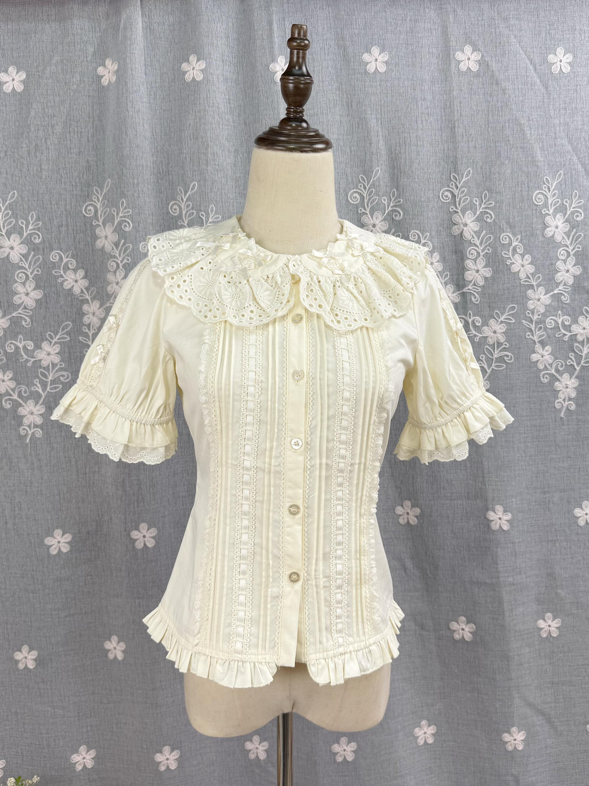 Sunflower - Sweet Lolita Peter Pan Collar Blouse, Cotton Fabric Light Apricot S