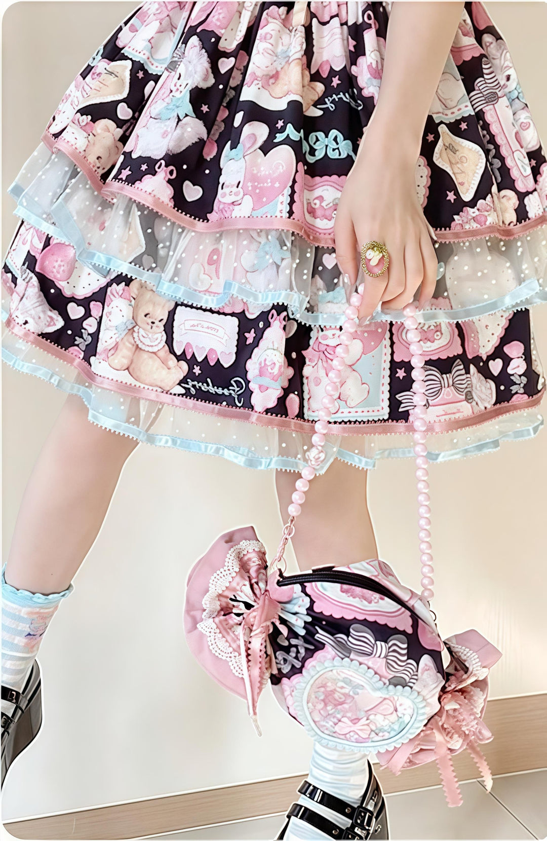 LittlePlum~Showa Strawberry Diary~Sweet Lolita Dress Outfit Printed Showa Era JSK Set