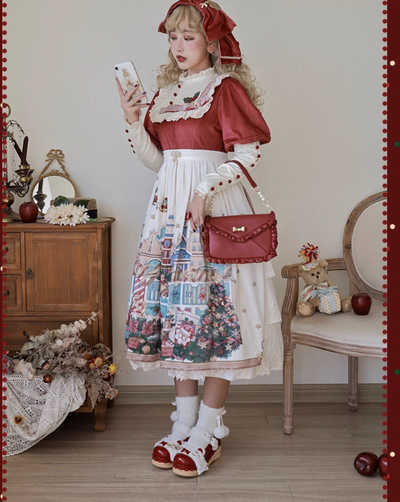 Sheep Puff~Sweet Lolita Red Platform Shoes for Christmas   