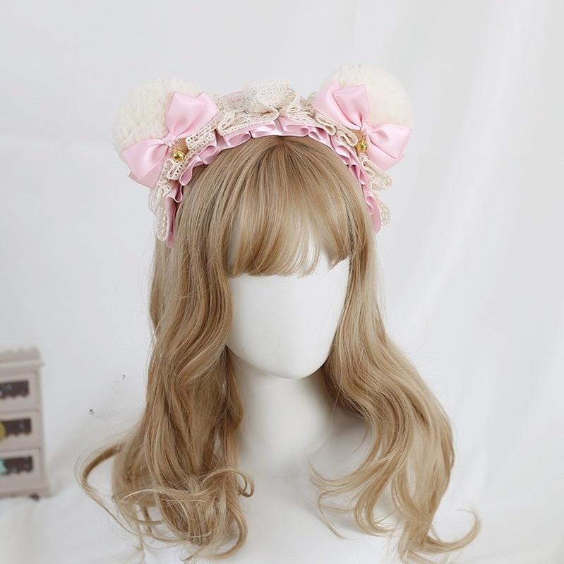 Xiaogui - Sweet Lolita KC With Bear Ear and Removable Bell White Bear Ears (Light Pink Bow)